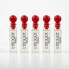 Five L'Epoque Parfums branded 1mL sample vials with red ball caps from the Discovery Set